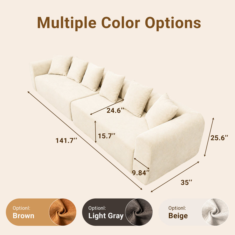 Canapé modulaire Modern, Beige, H 24,8 po x l 144,4 po x P 24,8 po