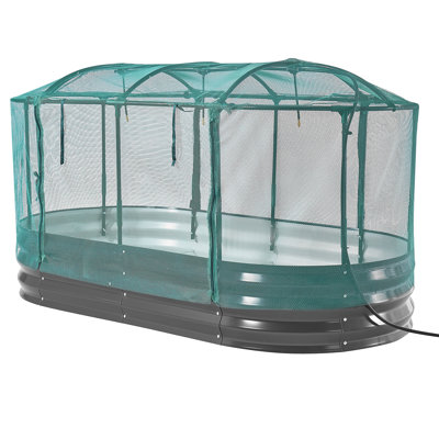Lit de jardin surélevé galvanisé, 6 x 3 x 1 pi, avec système d'auto-arrosage et couvercle en filet, boîte à fleurs ovale en métal pour l'extérieur