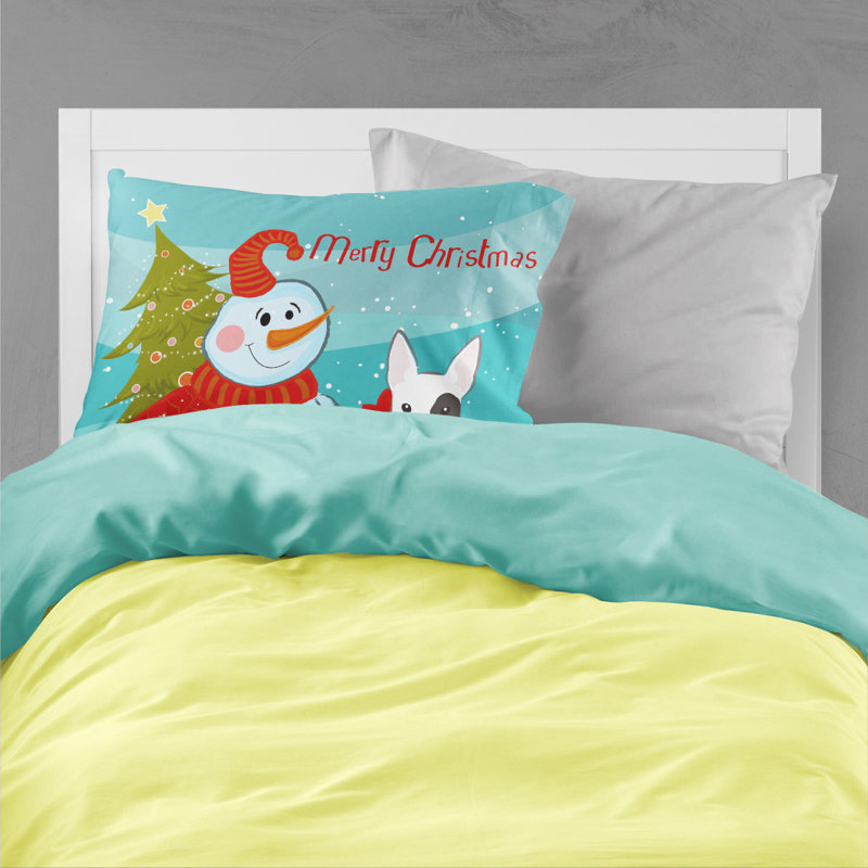  Taie d'oreiller bonhomme de neige avec Jack Russell Terrier, Bull-terrier