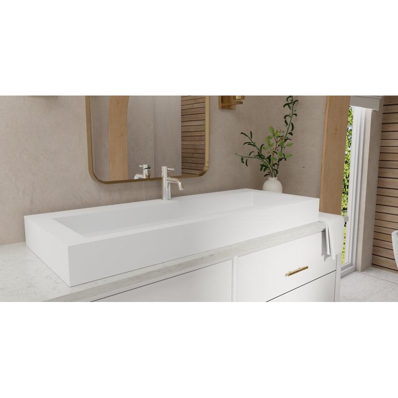 Badeloft 47.2" x 18.9" Rectangular Stone Resin Vessel Bathroom Sink WB-05-XXL-M in Matte White, Matte White