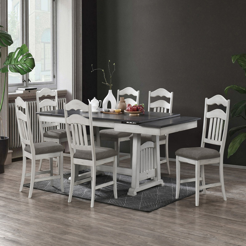 Ensemble de table de salle à manger 7 pièces blanc antique