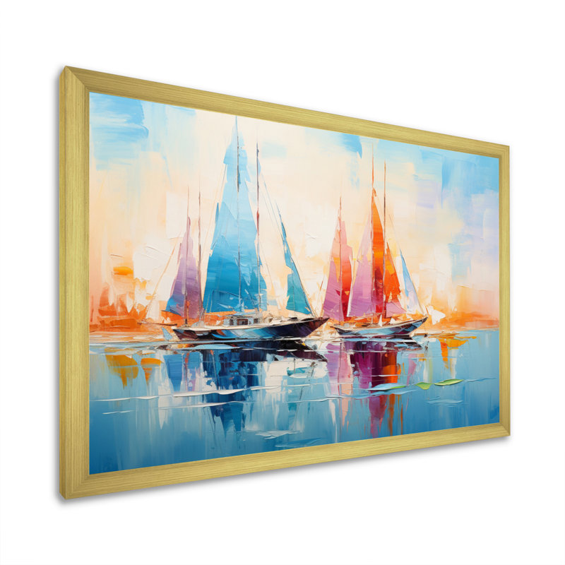 Sailboat Abstract Coastal Symphony I - Sailing Boat Canvas Wall Art, H 12 po x l 20 po x P 1 po, Cadre doré à une seule photo