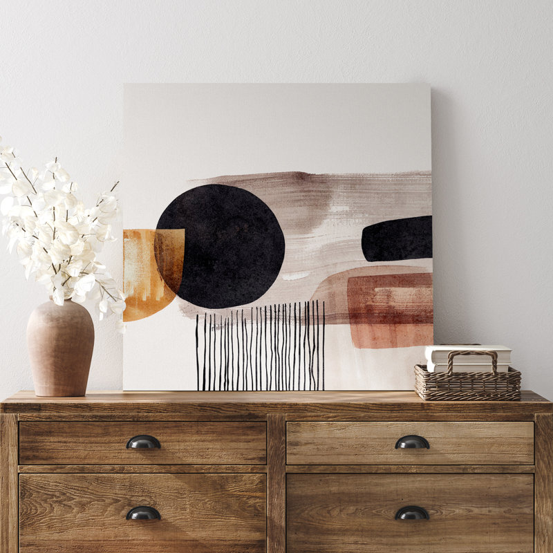 Mid Century Modern Abstract Brown Shapes, 12" H x 12" W, Wrapped Canvas