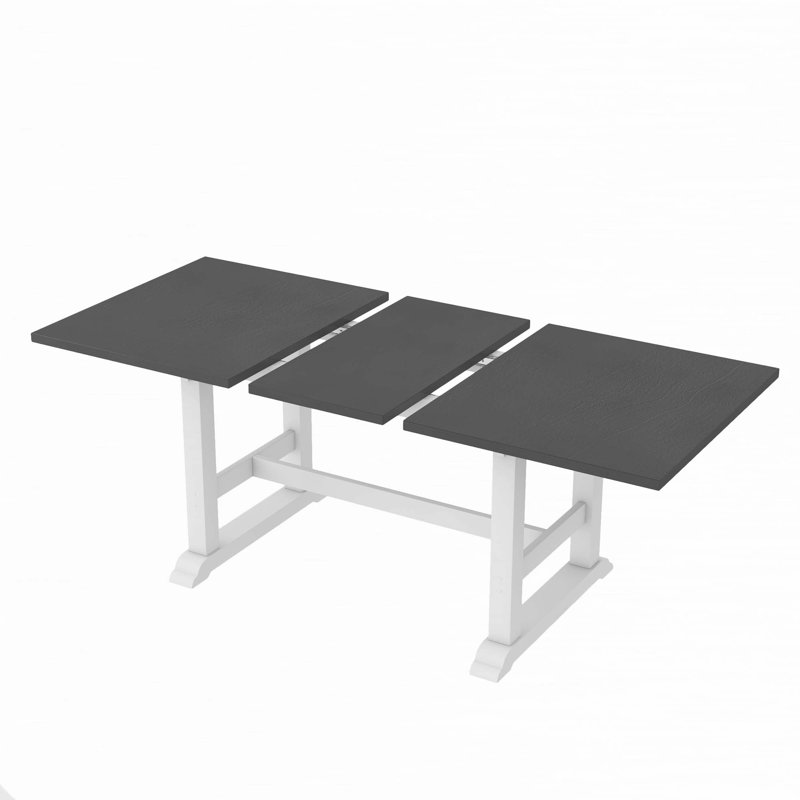 7-Piece Updated 76.9Inch Extendable Trestle Dining Table Set With Removable Leaf