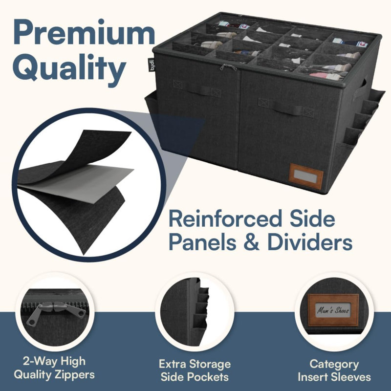 16 Pair Shoe Storage Box, Black