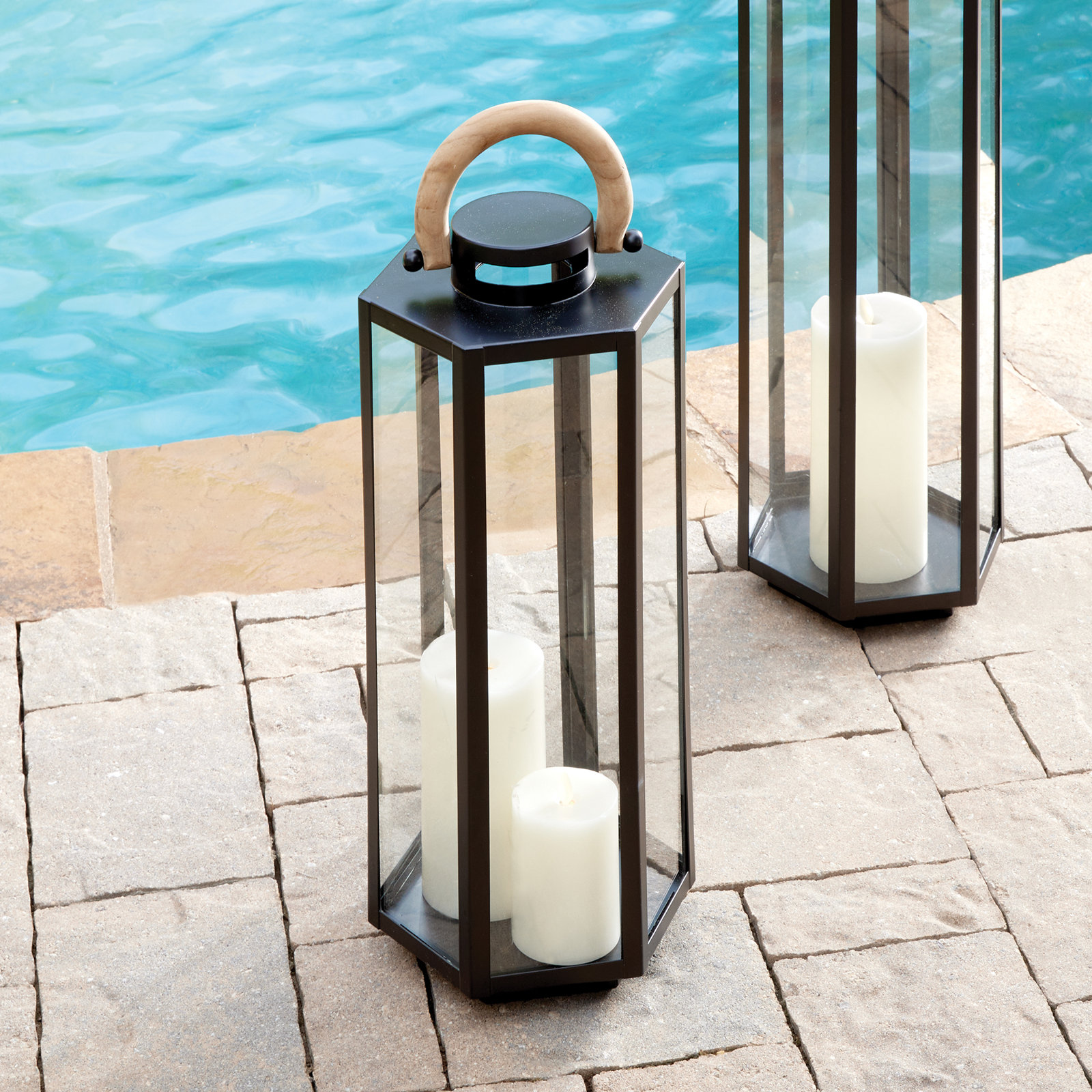 Outdoor Lantern, 23" H x 8" W x 9" D, Black
