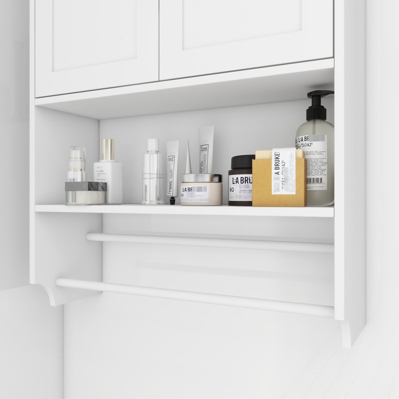 Over Toilet Bathroom Cabinet - Adjustable Shelf, Towel Bar And Paper Holder Elegant Wall, White