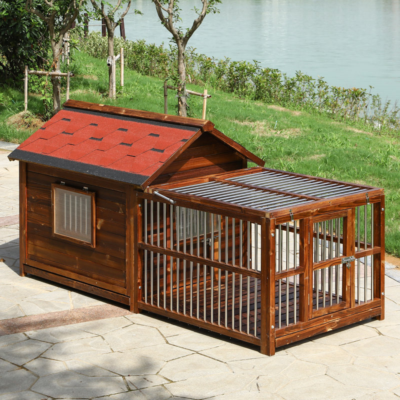Niche pour chien en bois massif de luxe avec clôture, H 115 po x l 50 po x P 54 po