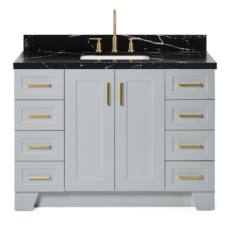 Freitas 48'' Solid Wood Single Bathroom Vanity, White, Rectangle, White Quartz