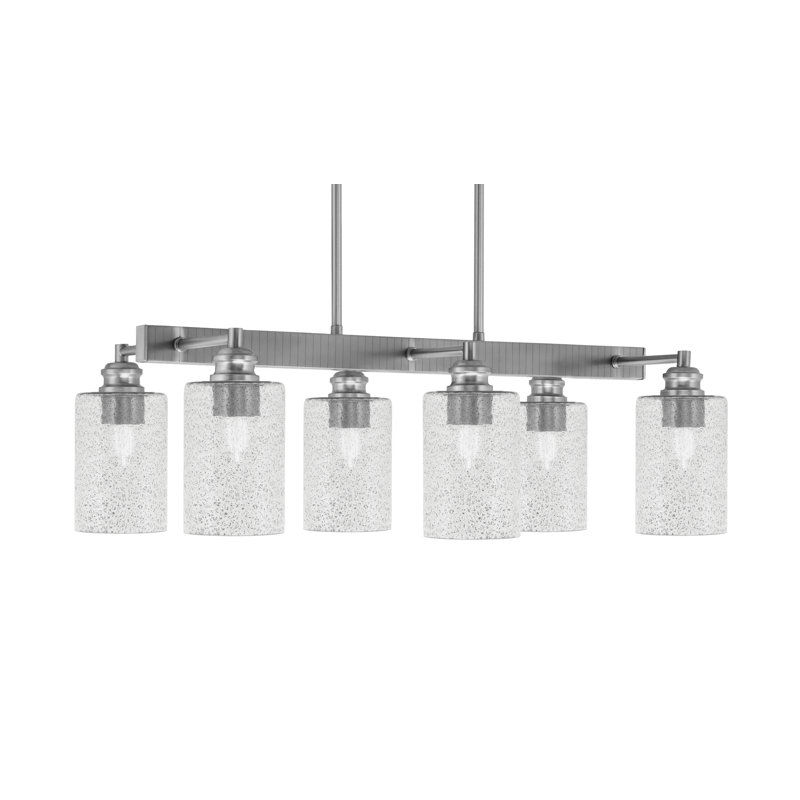 Barre d'éclairage 6 lumières Edge avec verre à bulles 4 po, Fumée, Nickel brossé