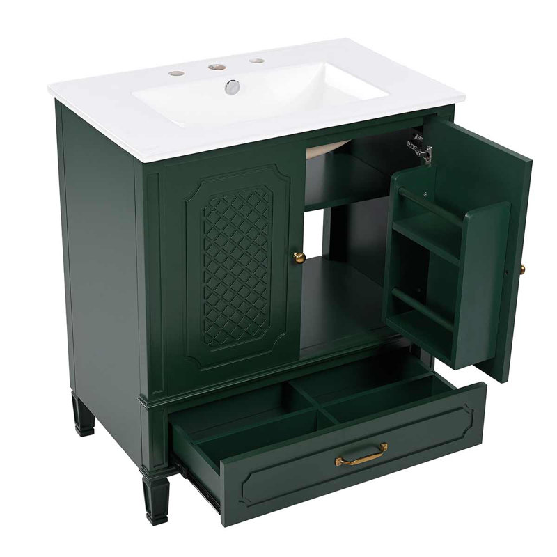 Meuble-lavabo double 60 po Modern, Vert / or