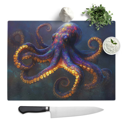 Octopus Artwork  Glass Chopping Board