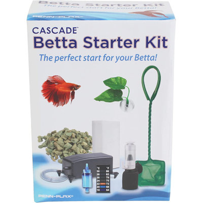 Cascade Betta Fish Starter Kit – Includes Air Pump, Airline Tubing, Sponge Filter, and Thermometer – 9 Pieces