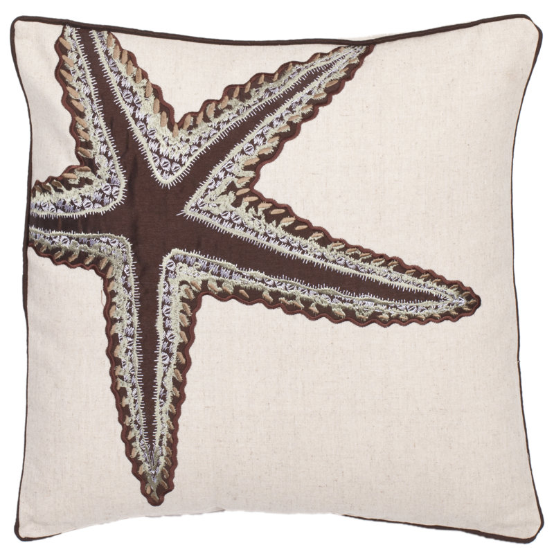 Set of 2 Starfish Embroidered Linen Throw Pillows