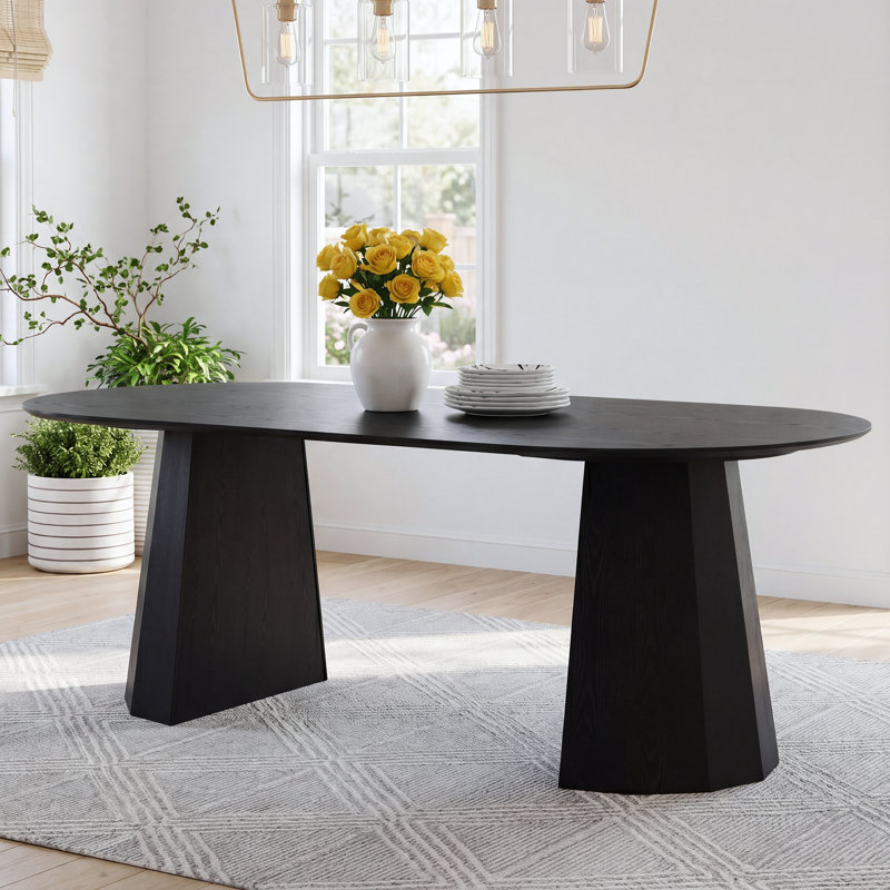 Hulse 79" Oval Solid Wood Dining Table, Black