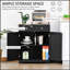 Sideboard with Solid Wood Countertop, Modern Kitchen Storage Cabinet, Coffee Bar Cabinet with 2 Drawers, Doors and Adjustable Shelf