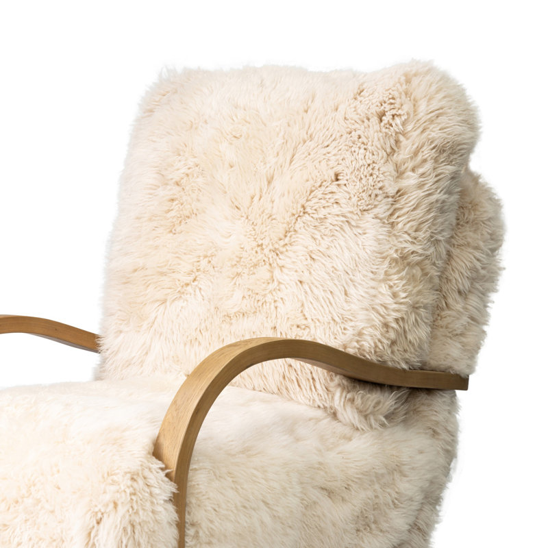 Tobin Upholstered Armchair, Champagne Mongolian Fur, Aged Smoked Oak