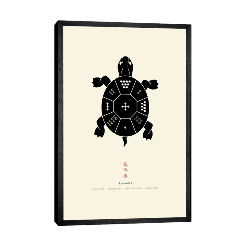 Turtle Lo Shu by Thoth Adan - Floater Frame Gallery-Wrapped Canvas Giclée on Canvas, 101.6 cm H x 66.04 cm W, Black