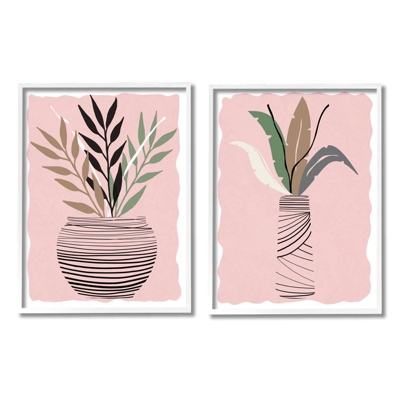 Vase excentrique à feuilles de fougère tropicale Daniela Santiago, H 11 po x l 14 po, Giclée encadrée blanc bord de mer