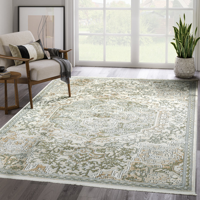 Abani Rugs Savoy SAV160A Green Beige Medallion Area Rug, 4' x 6'