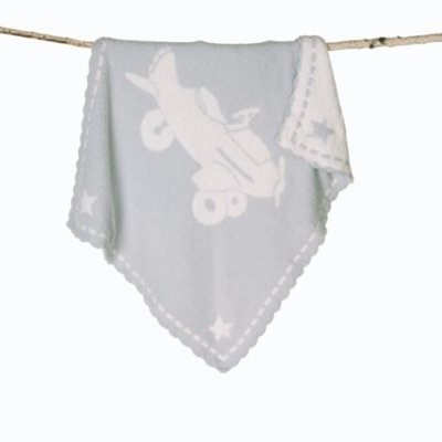 Barefoot Dreams CozyChic Scalloped Baby Receiving Blanket, Blue/White, One Size