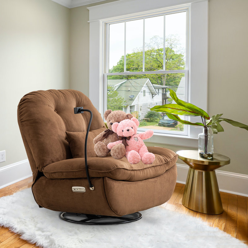 Katrein Wide Tufted Upholstered Power Recliner with Voice Control, Brown