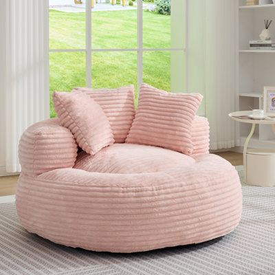 Fauteuil à billes 45,8 po en velours côtelé rose, haut dossier, sans assemblage