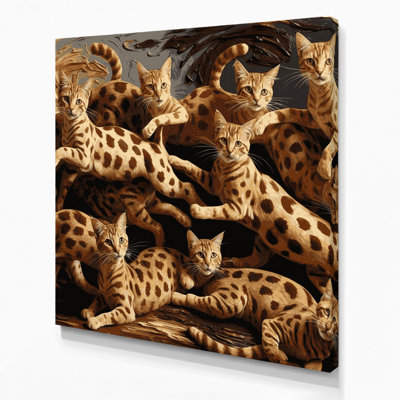 Cats Ocicat, art mural sur toile noire