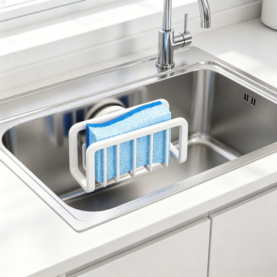 Sink Caddy with Strong Suction Cup, Removable Rustproof Aluminum Sponge Holder for Kitchen Sink Organizer, Dish Brush and Scraper Storage, Fast Draini