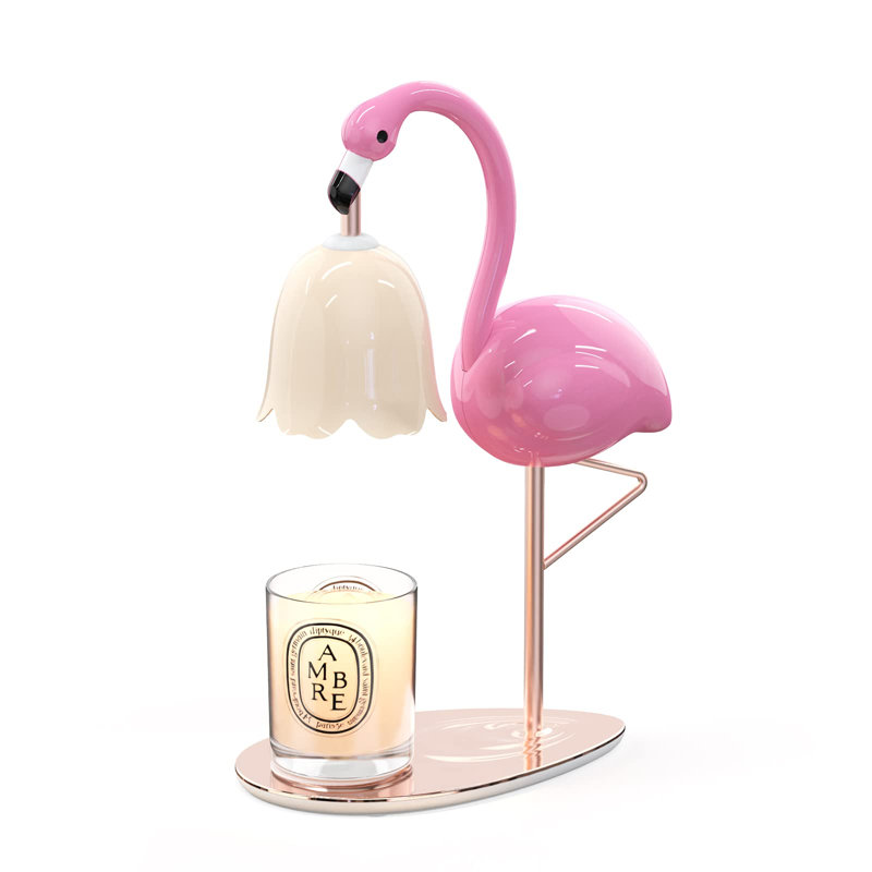 Fragrance Candle Warmer Flamingo Lamp With Timer, Dimmable, Halogen, Polished, (Pink)