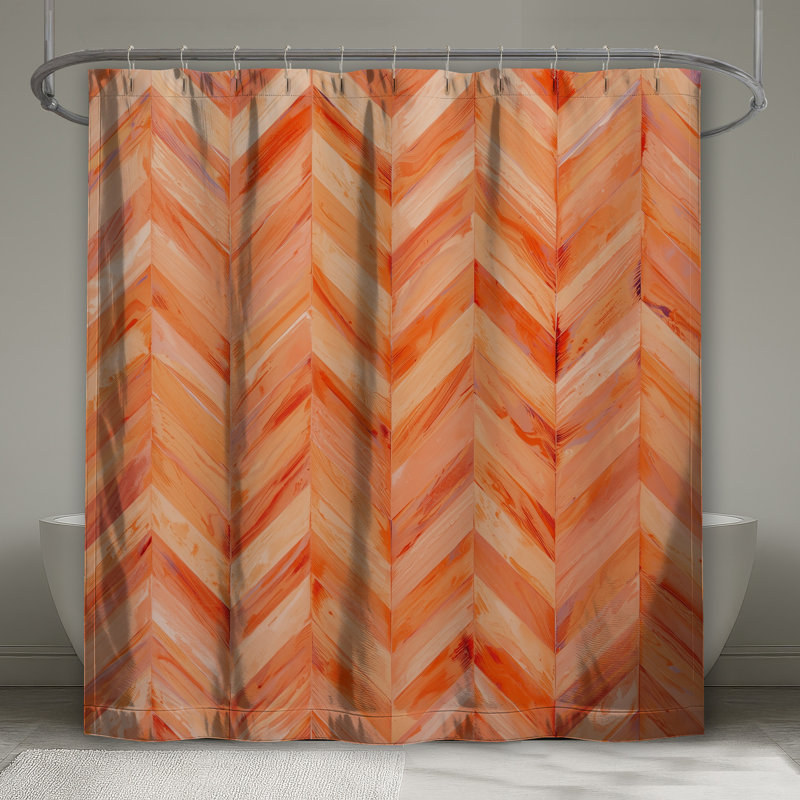 Rideaux de douche à motif de chevrons orange très longs, L 70 po x H 84 po