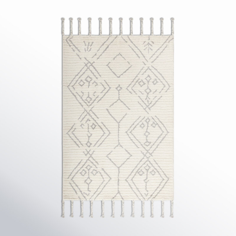 Ezzie Southwestern Handmade Tufted Wool Ivory/Silver Area Rug, Rectangle 4' x 6'