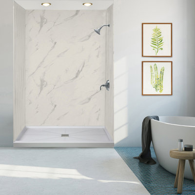 Linear 36 in. L x 60 in. W Alcove Shower Pan Base with Center Drain in Grey
