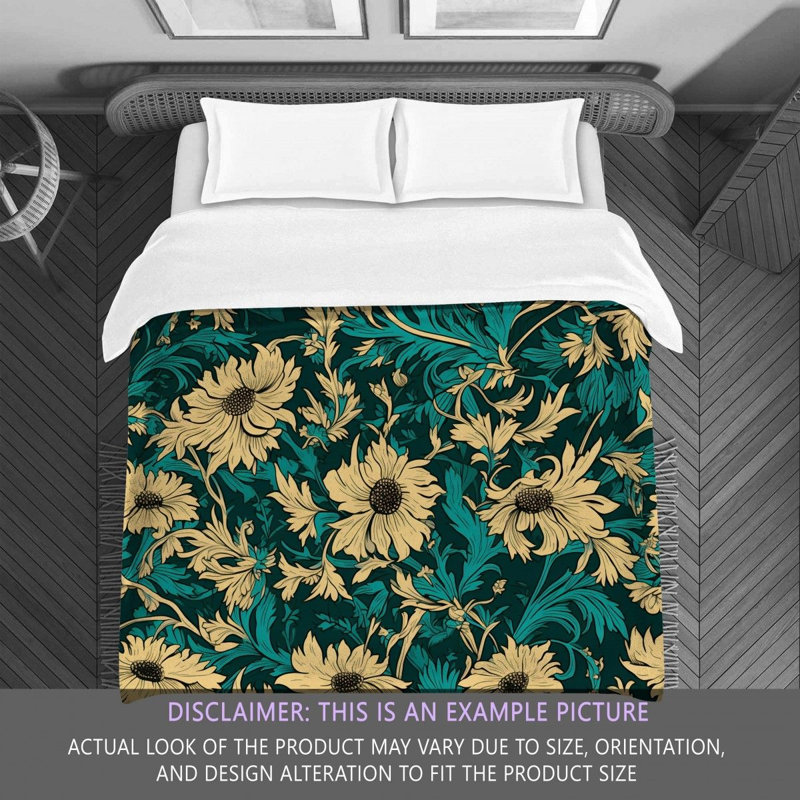 Machine Printed Comforter, Twin Extra Long Comforter, Turquoise/Beige