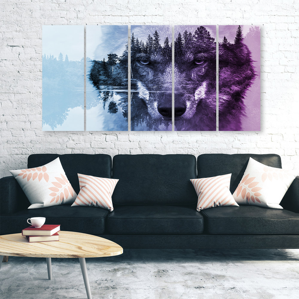 Leinwandbild Wolf Animals Forest Purple