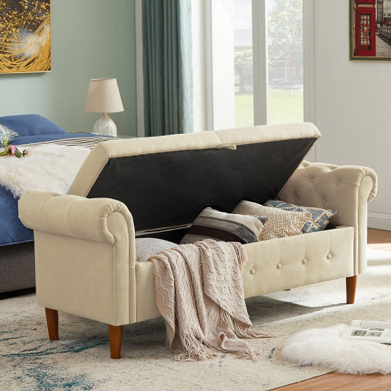 Multifunctional Storage Rectangular Sofa Stool, Beige