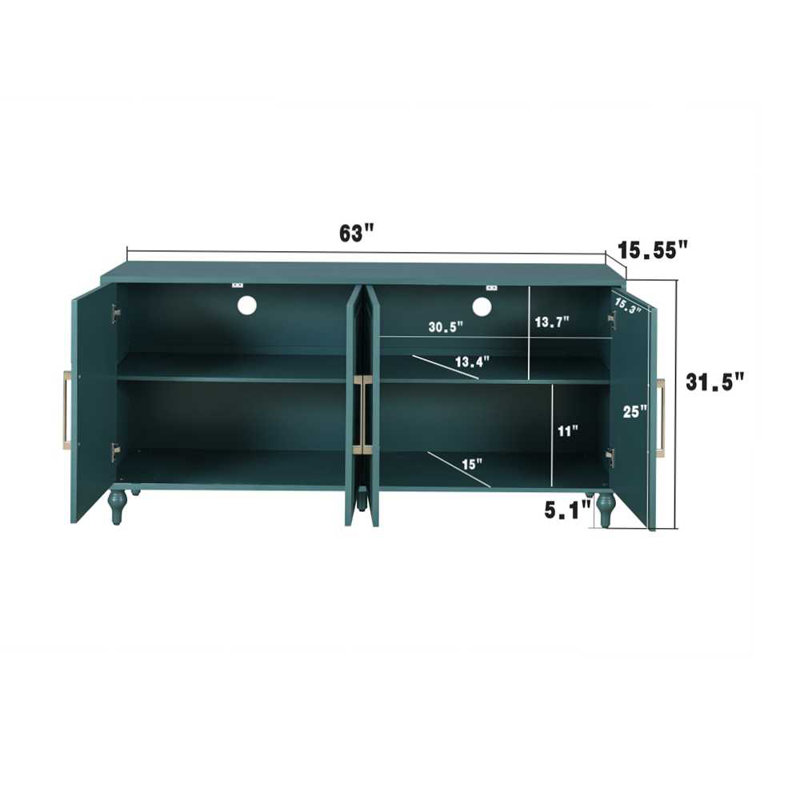 63'' Large Storage Cabinet with Metal Handle, Carved Flower Doors, Wooden Mordern Sideboard Console with Adjustable Shelves for Living Room, Kitchen, Entryway