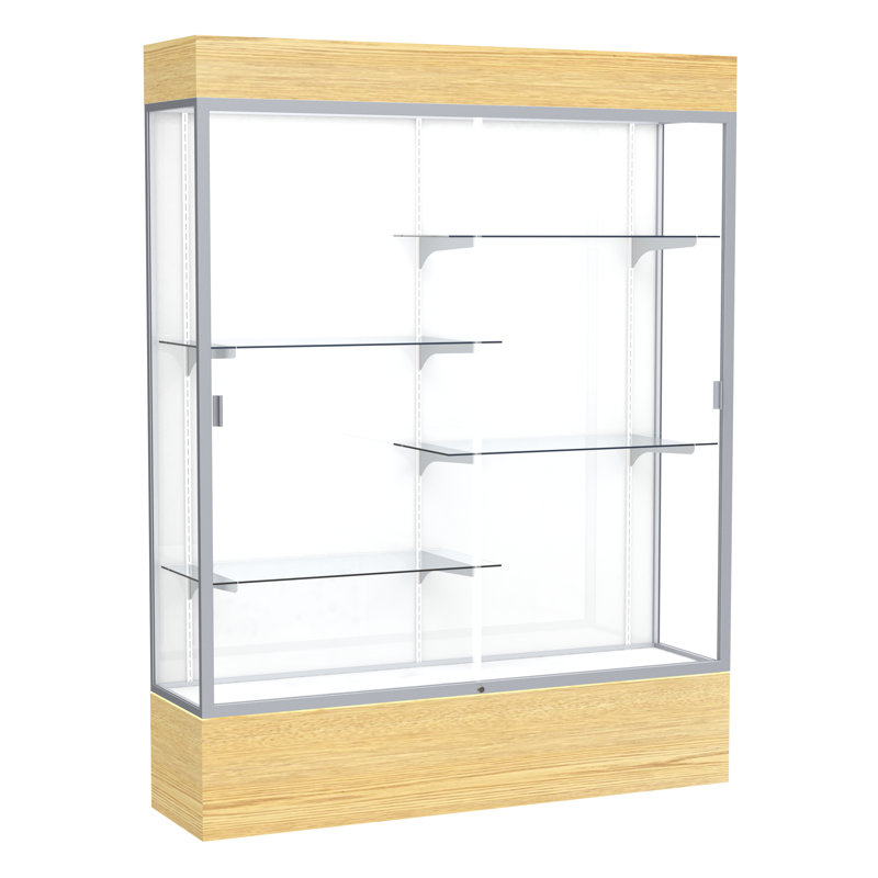 Vitrine en aluminium avec éclairage H 80 po x l 60 po Reliant Series fabriquée aux États-Unis, Chêne clair, Satin naturel