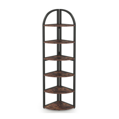 71.65 inch Tall 6 Tier Rustic Brown Corner Shelf Bookshelf for Small Space Plant Stand Display Rack for Living Room Home Office or Kitchen by 17 Stories