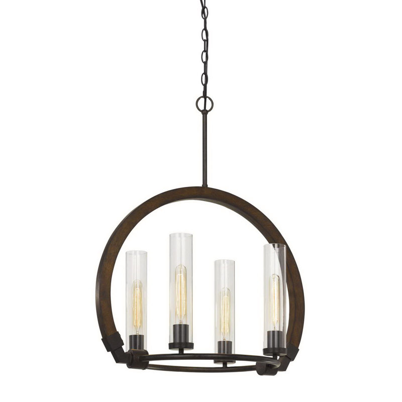 Lustre Sulmona à 4 lumières, 61 cm de hauteur, en chêne et fer, douille E12 60W, chaîne de 1,8 m.