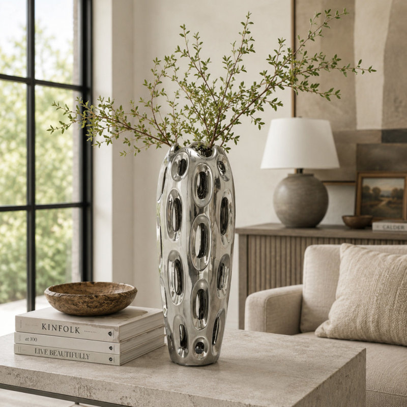 Vase de plancher en céramique 21 ", argent, H 16 po x l 6 po x P 6 po