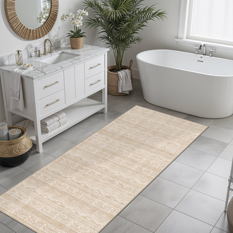 Rug Runners Washable - Moroccan Hallway Runner Rug Non Slip Kitchen Runner Low Pile Soft Indoor Floor Mat Front Door for Bedroom Entryway Laundry Beige