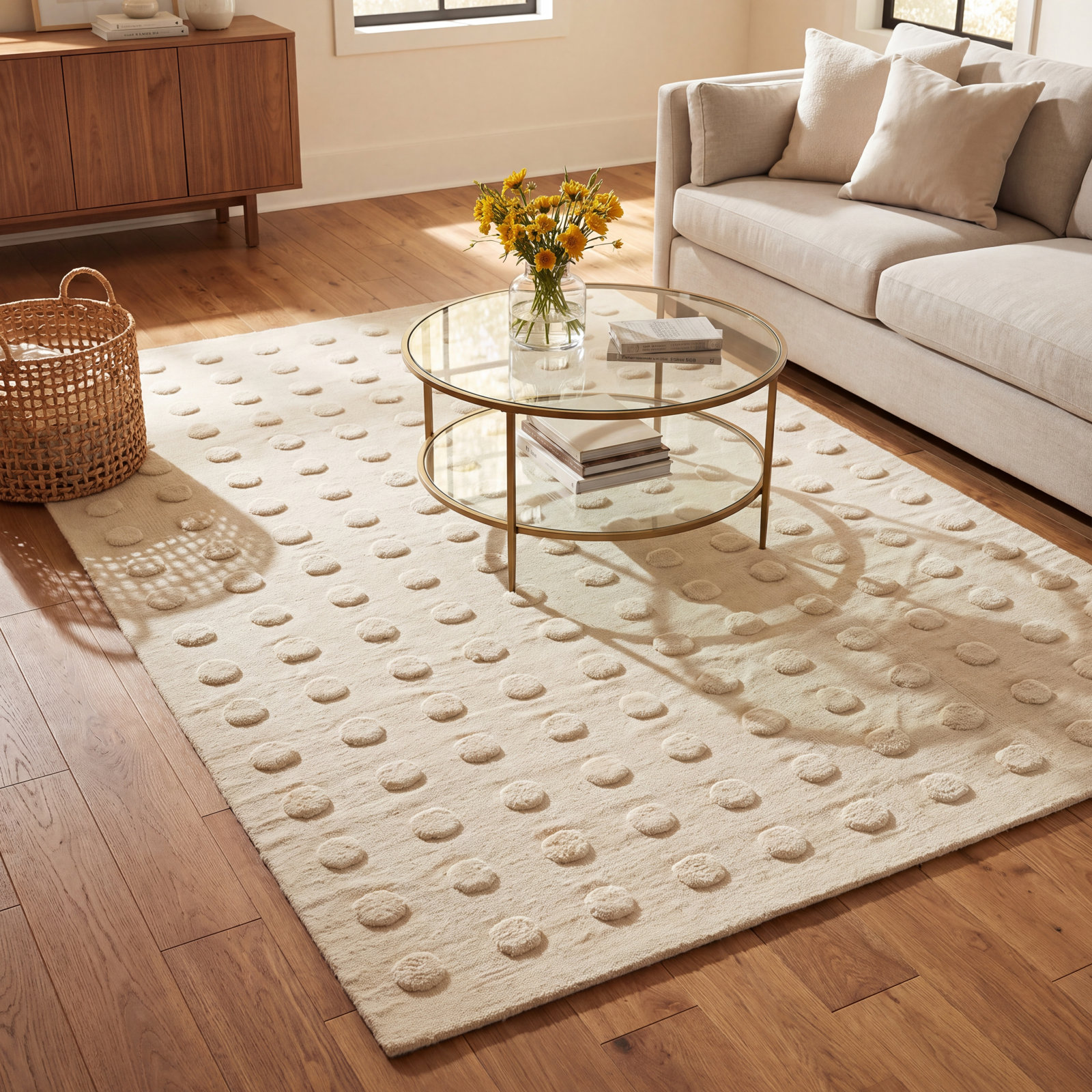 Virginie Beige Hand-Woven Wool Rug, Rectangle 8' x 10'
