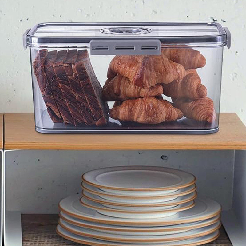Large Gray Airtight Plastic Bread Storage Box with Lid