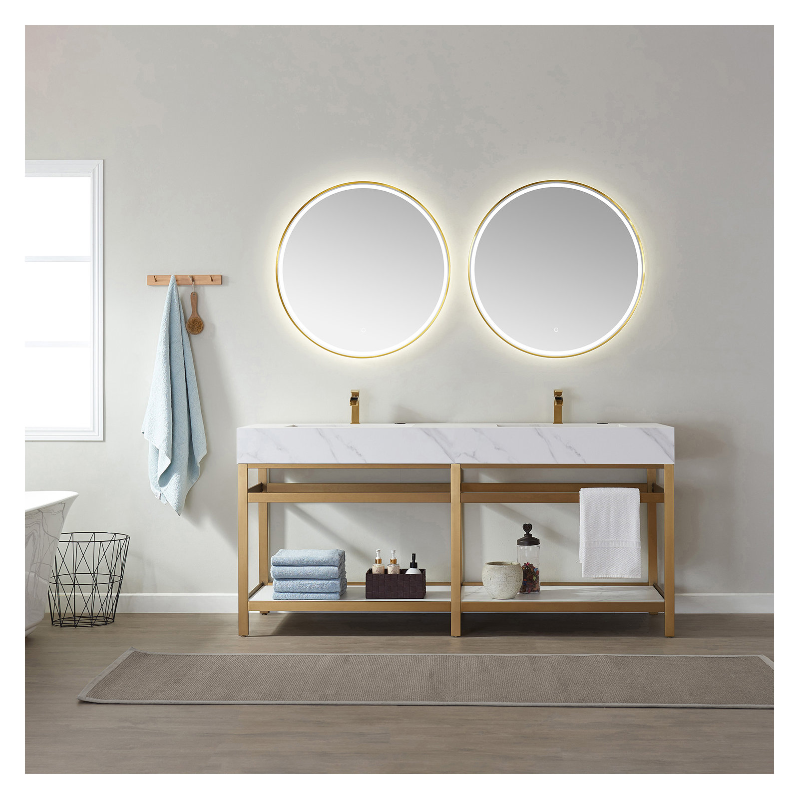 Bilbao 72'' Double Bathroom Vanity, Brushed Gold, VNOV2104