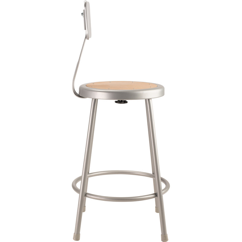 Gray Adjustable Metal Stool with Backrest, 24 Inch