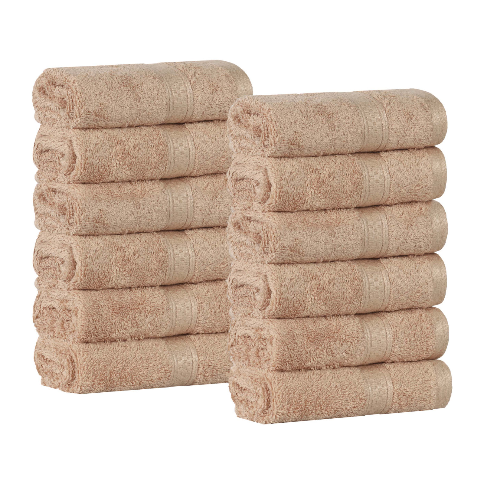 Nolhan 12-Piece Bamboo Cotton Washcloth Set, Sand