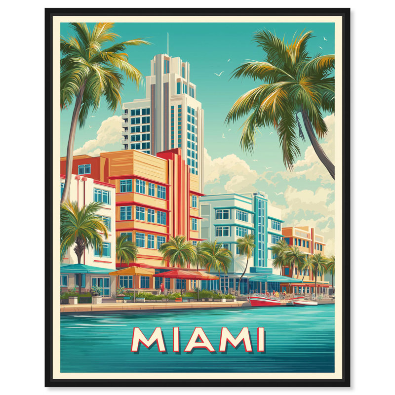 «Miami Deco I», reproduction d'art sur toile par Art Remedy, Structure noire, H 21 po x l 17 po