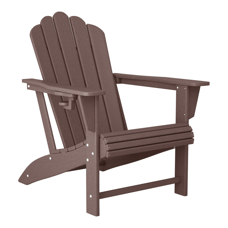 Chaise Adirondack en poly PEHD avec porte-gobelet Lucus, Brun