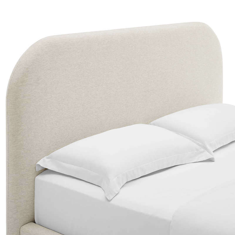 Ivory Velvet Upholstered Full Bed Frame with Curved Headboard